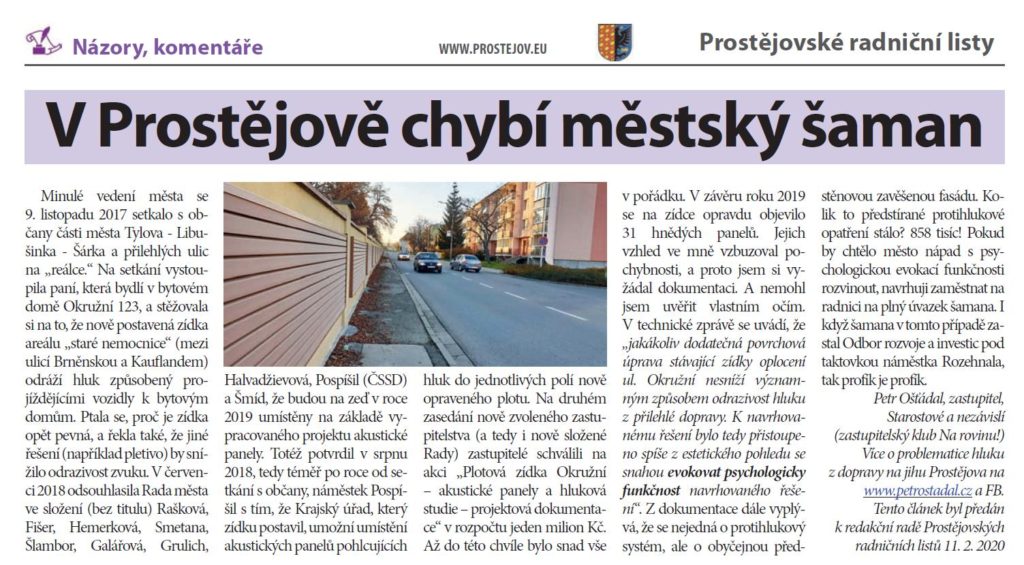 Článek z Prostějovských radničních listů z 30. 4. 2020.